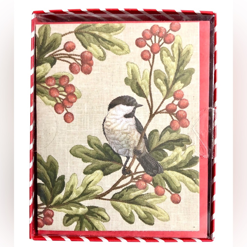 Bird and Berry Embellished Holiday Greeting Card Set of 20